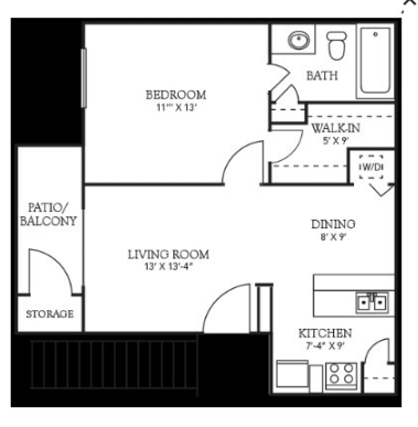 a floor plan of a small house with a bedroom and a living room